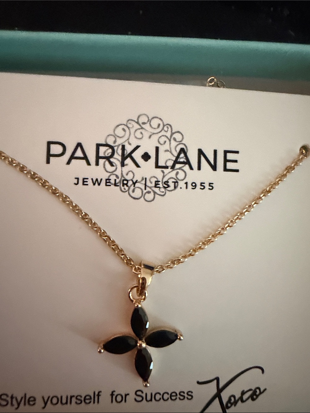 Park Lane Gold-Tone Necklace with Black Four-Petal Pendant
